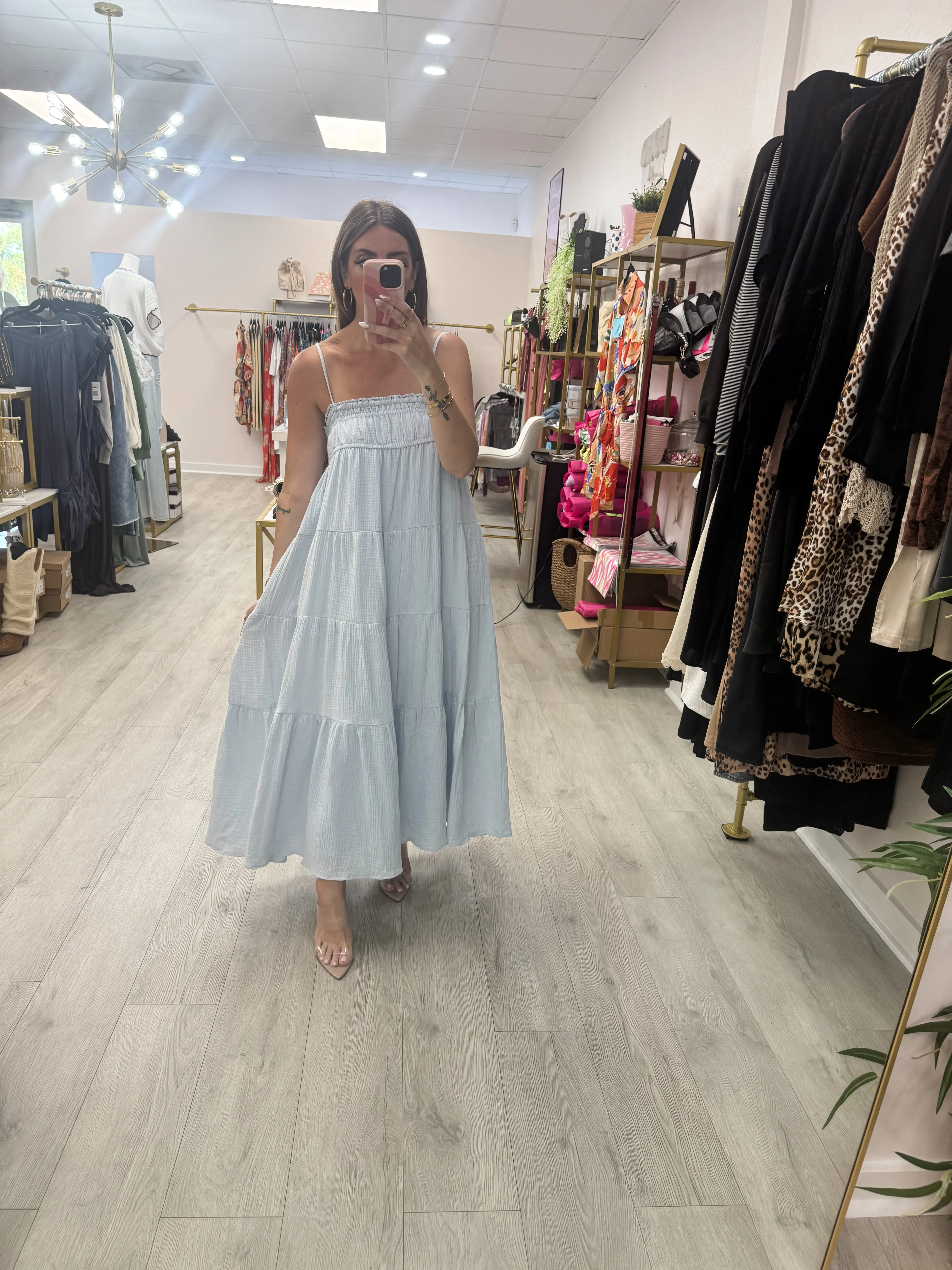 Light Blue Tiered Gauze Dress