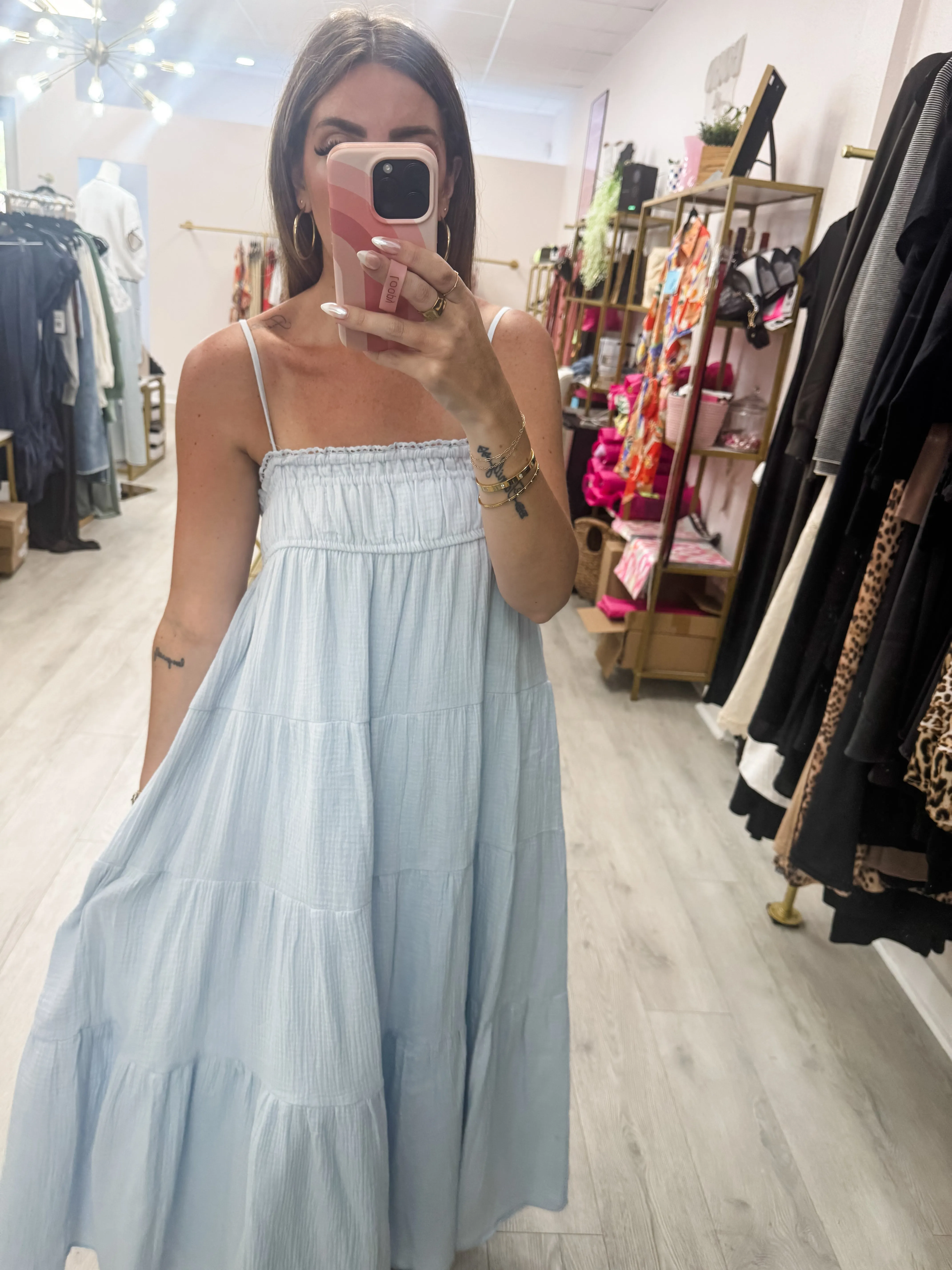 Light Blue Tiered Gauze Dress