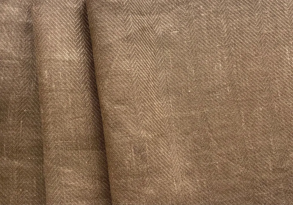 Light-Weight Herringbone Dip-Dyed Warm Pecan Linen (Made in Italy)