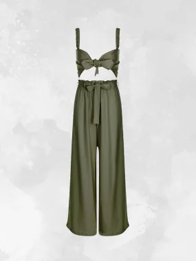 Linen Palazzo Pants - Olive
