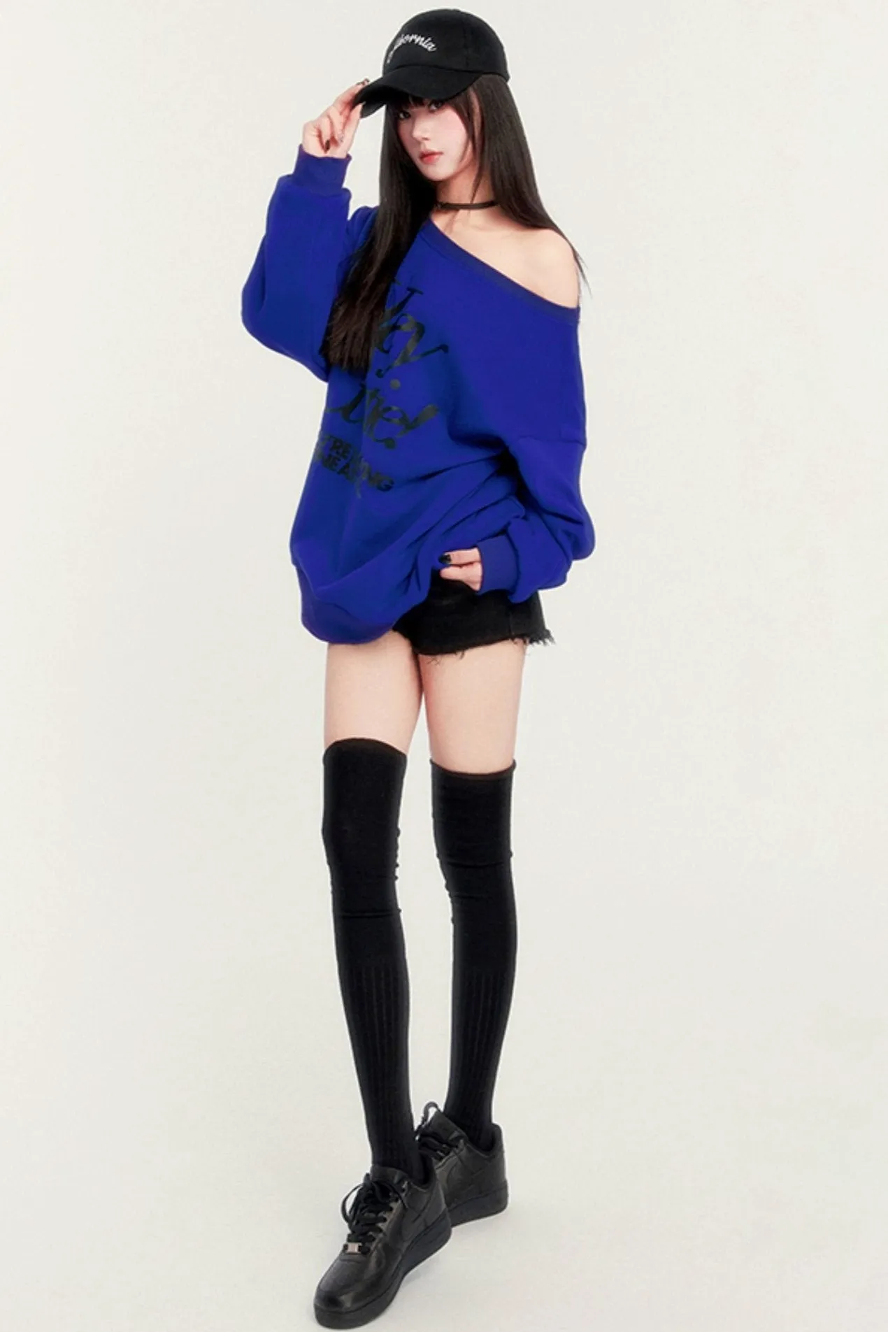 Loose Fleece Off-Shoulder Sweatshirt