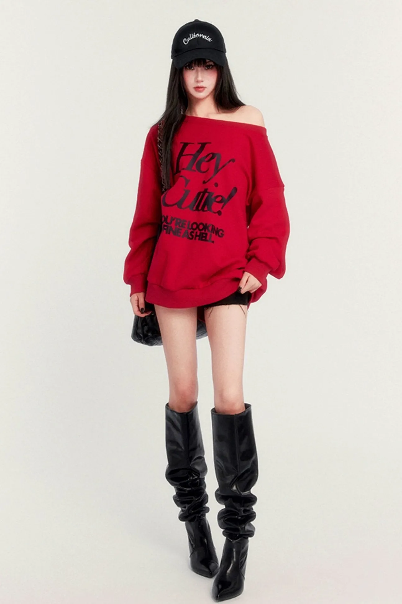 Loose Fleece Off-Shoulder Sweatshirt
