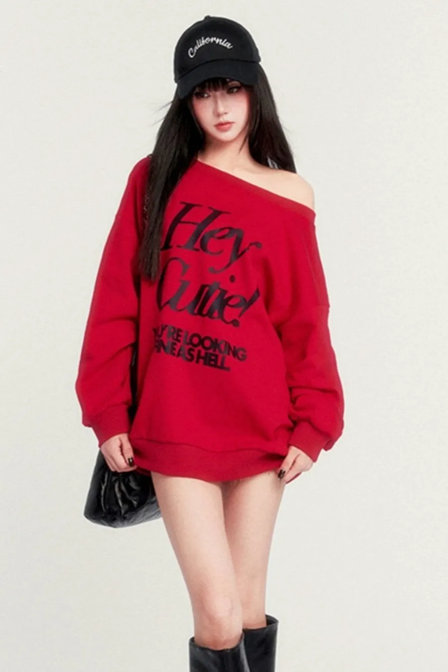 Loose Fleece Off-Shoulder Sweatshirt