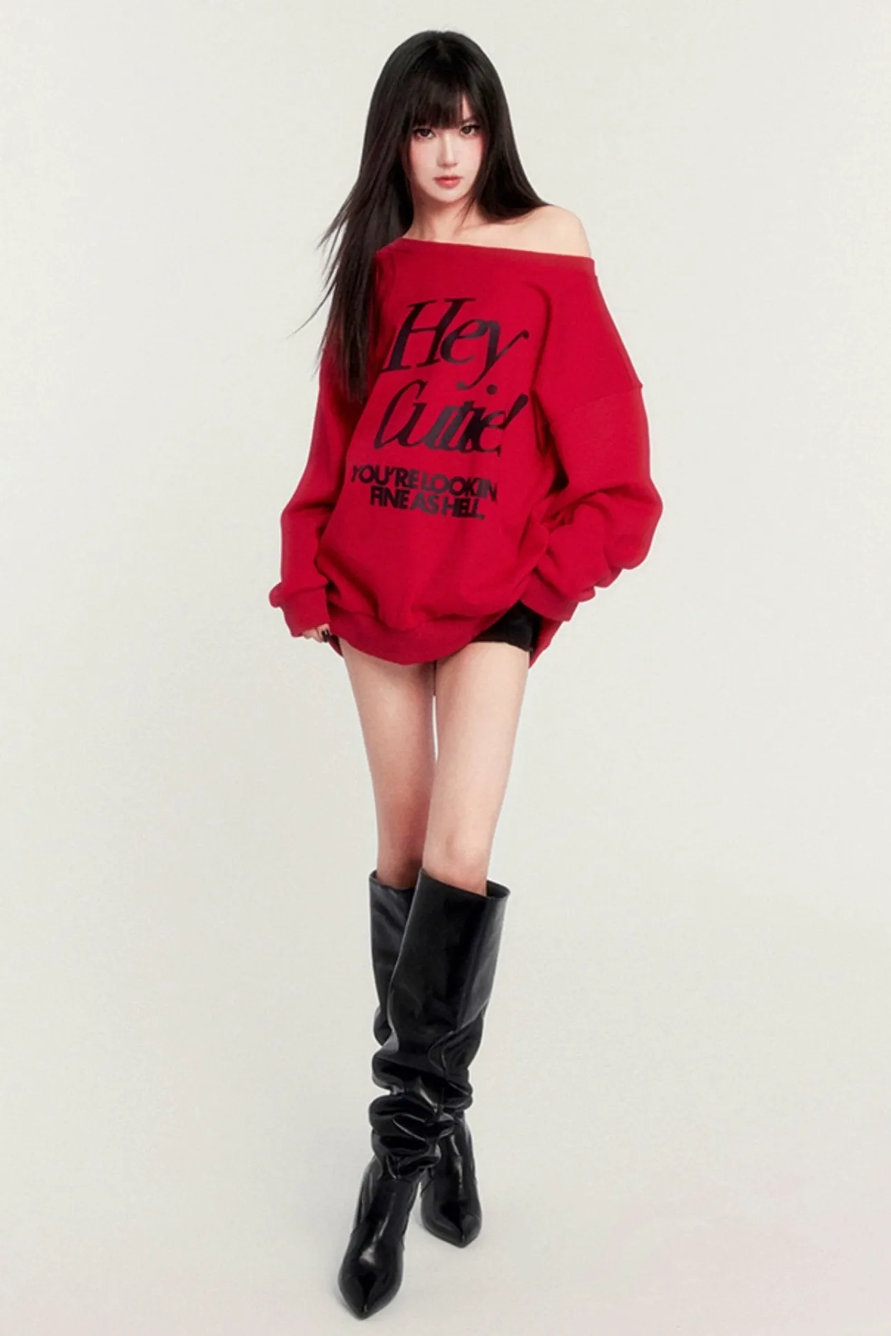 Loose Fleece Off-Shoulder Sweatshirt
