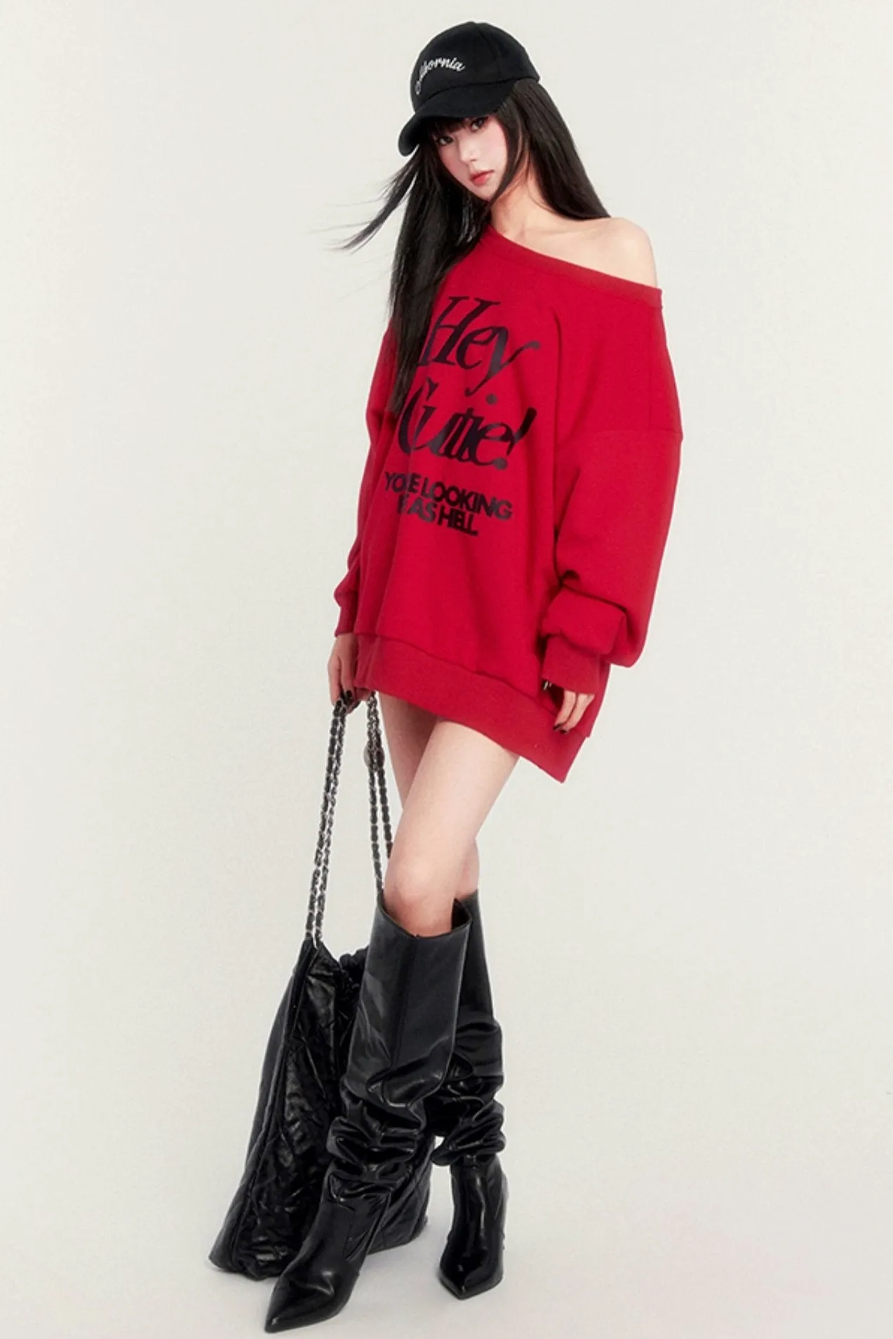 Loose Fleece Off-Shoulder Sweatshirt