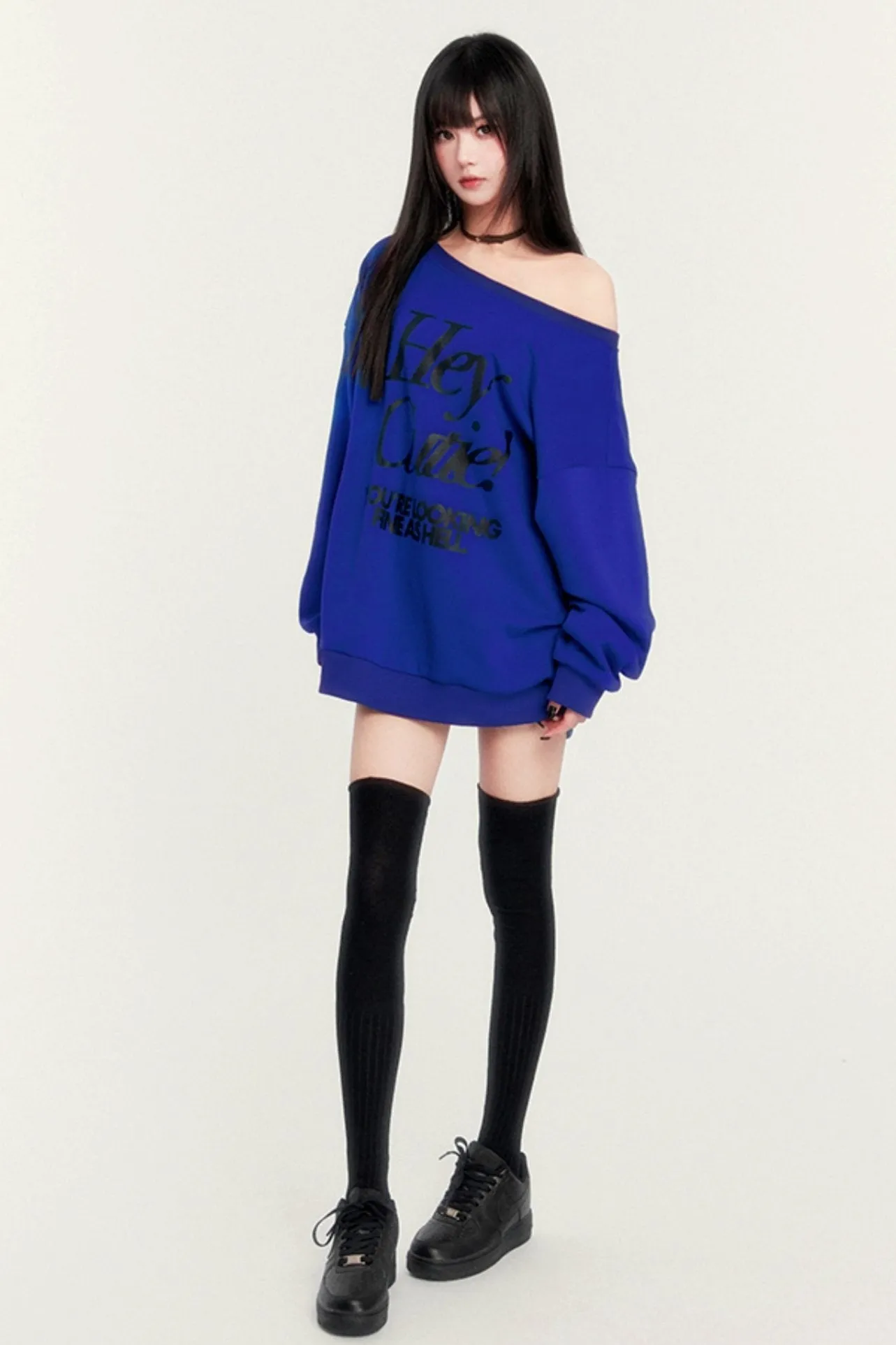 Loose Fleece Off-Shoulder Sweatshirt
