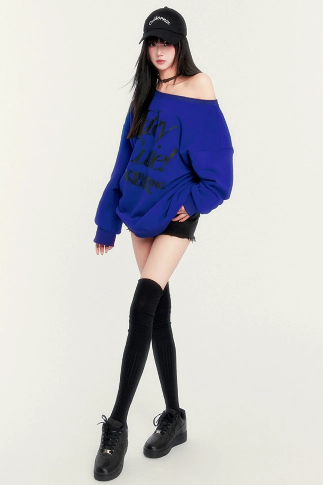 Loose Fleece Off-Shoulder Sweatshirt