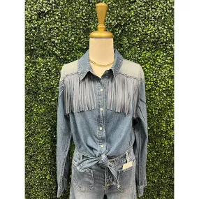 Makayla Denim Fringed Tie Front Shirt