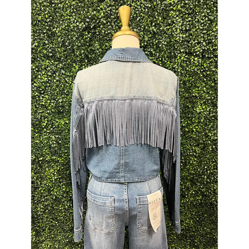Makayla Denim Fringed Tie Front Shirt