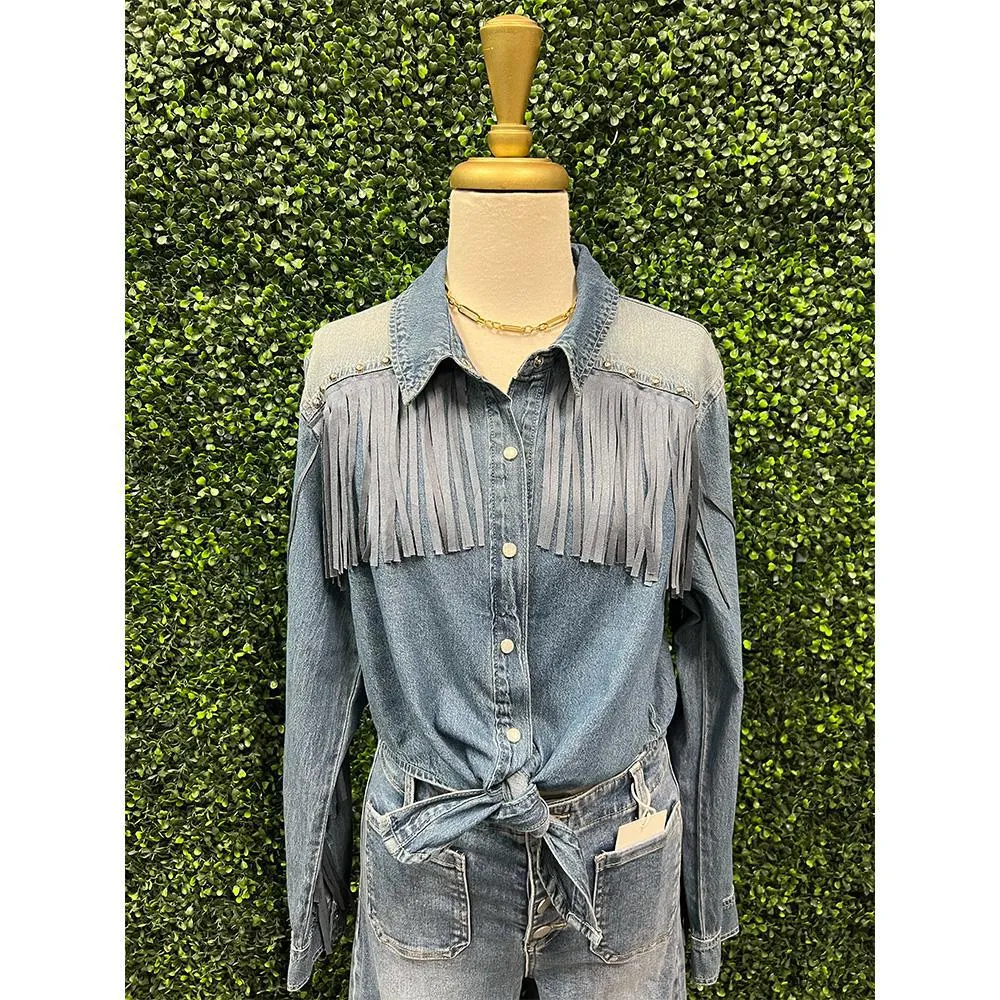 Makayla Denim Fringed Tie Front Shirt