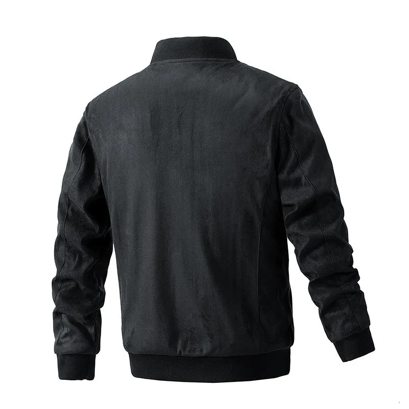 Man Cave Suede Stand Collar Jacket - Double Zipper