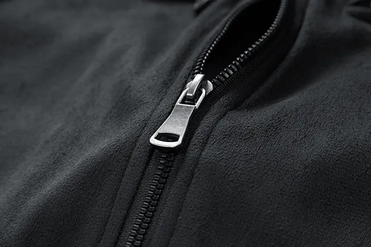 Man Cave Suede Stand Collar Jacket - Double Zipper