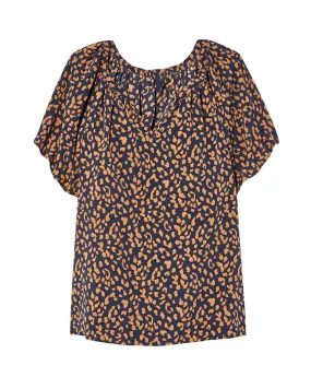 Martina Flutter Sleeve Blouse | Navy / Tan