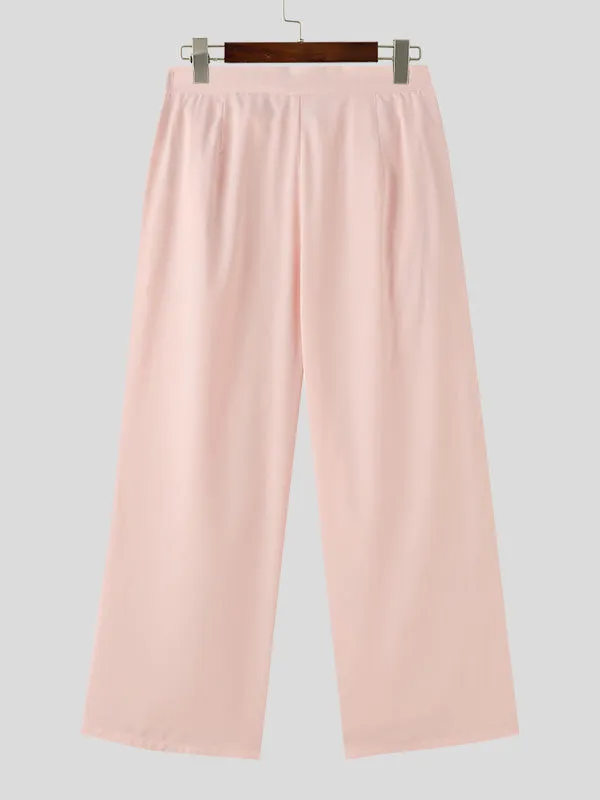 Mens Solid Pleated Wide-Legged Pants SKUK63640