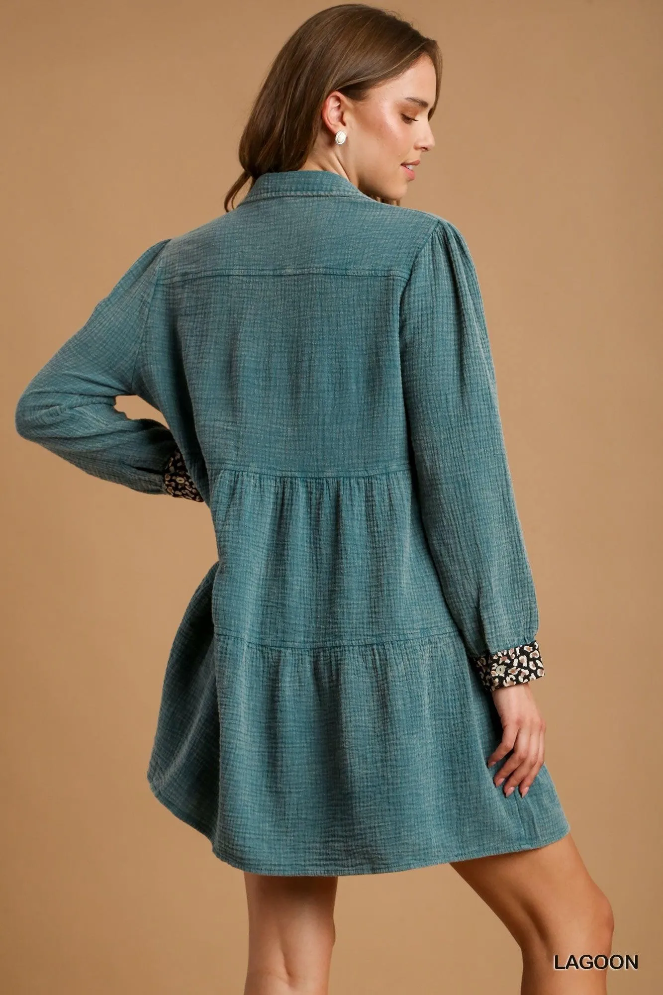 Mineral Wash Cotton Gauze Tiered Dress - Lagoon Blue