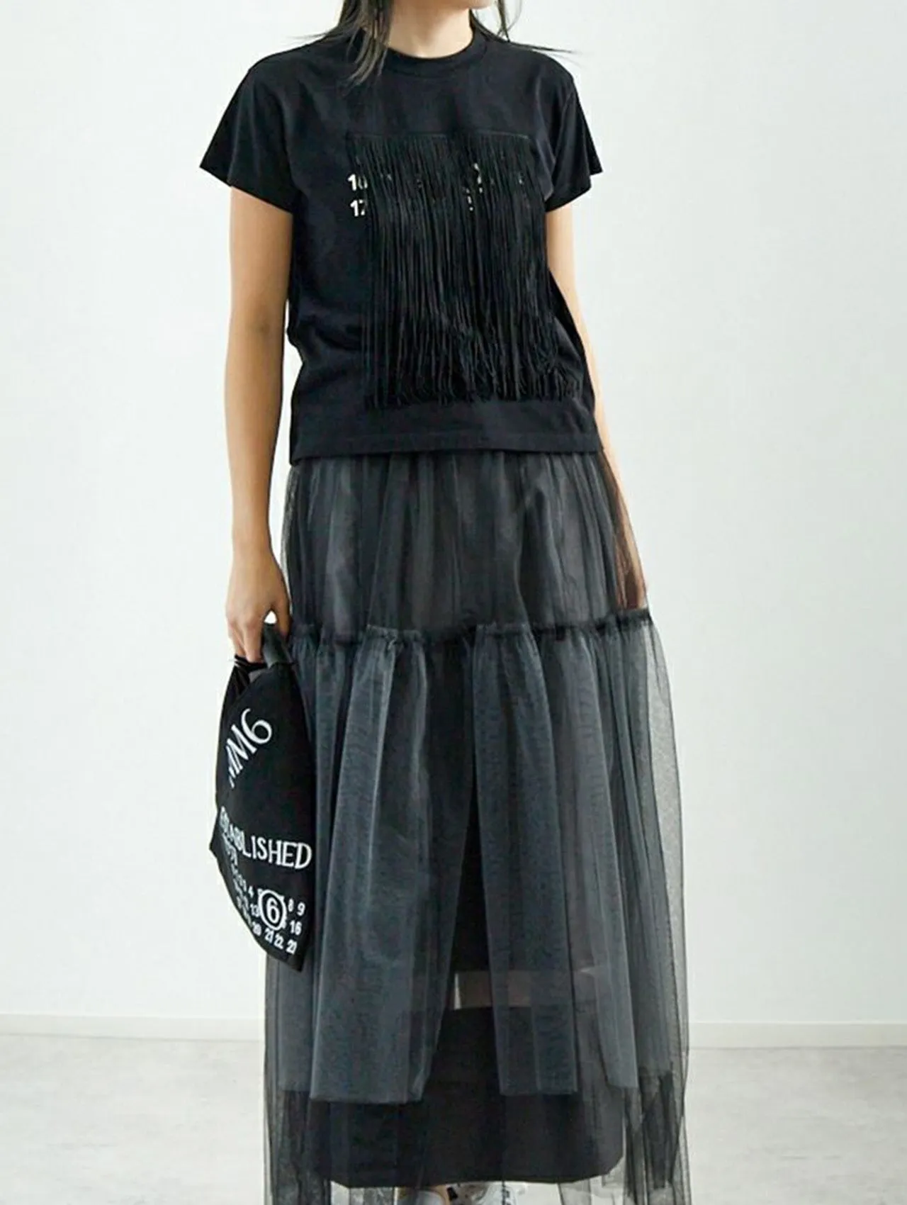 MM6 Black Fringed T-Shirt