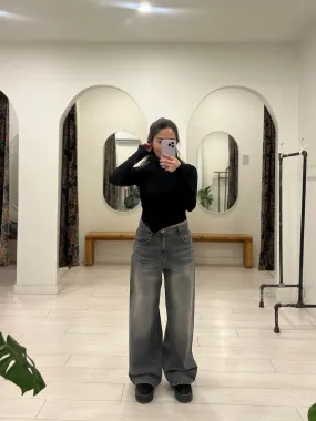 NOVA Black washed wide jeans