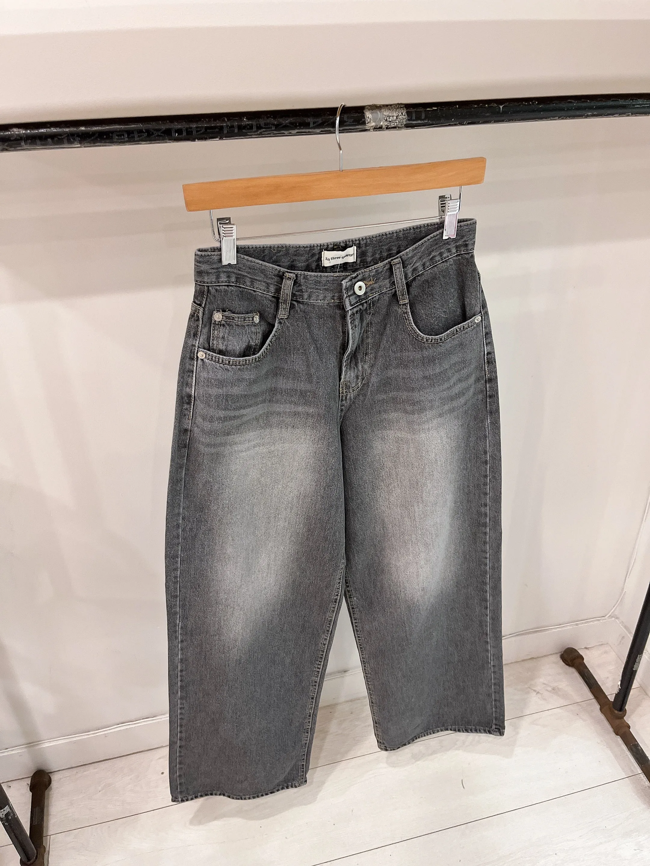 NOVA Black washed wide jeans