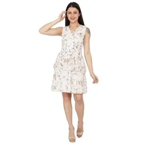 NUEVOSDAMAS Women's Georgette Sleeveless Smocking Short Dress