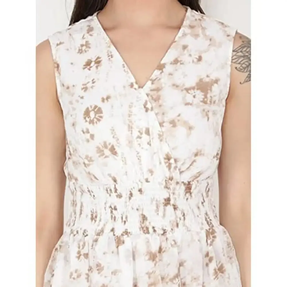NUEVOSDAMAS Women's Georgette Sleeveless Smocking Short Dress