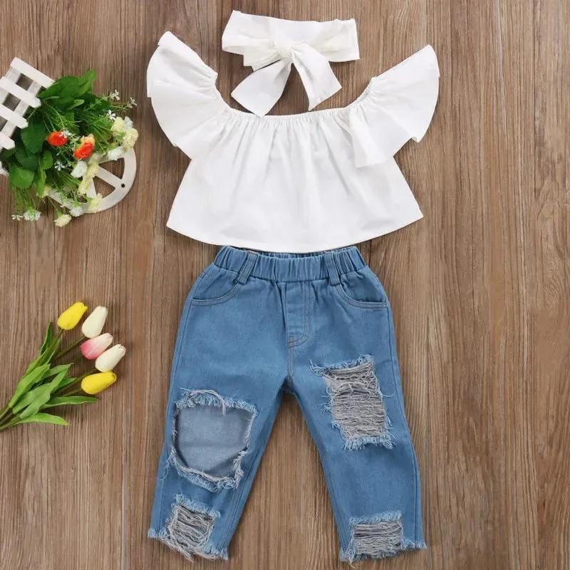 Off Shoulder Top   Distressed Jean Set
