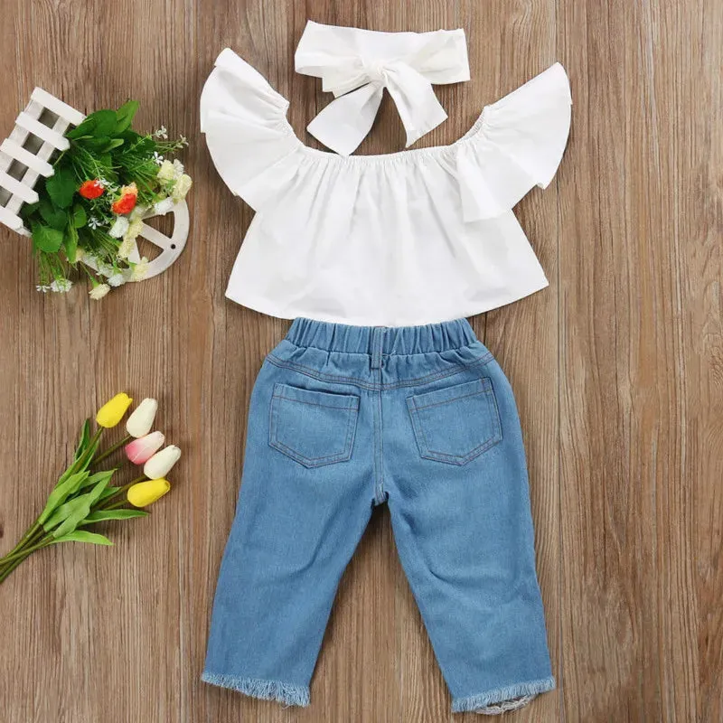 Off Shoulder Top   Distressed Jean Set