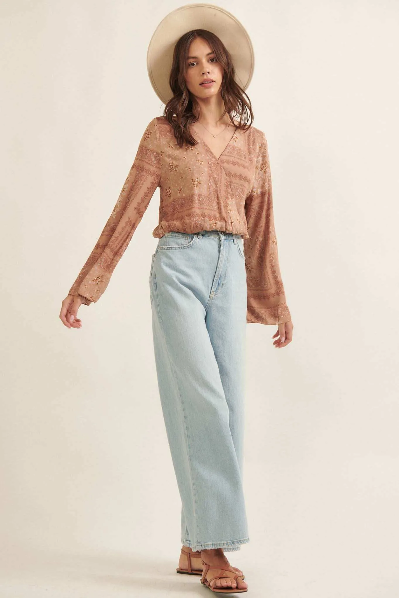 On the Road Bandana-Print Bell-Sleeve Top