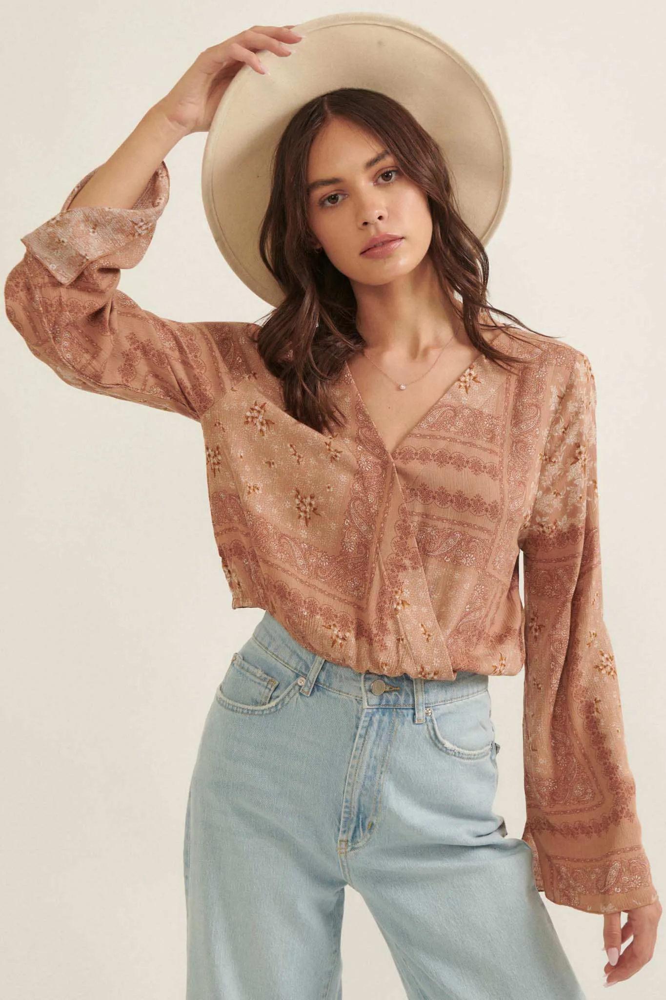 On the Road Bandana-Print Bell-Sleeve Top