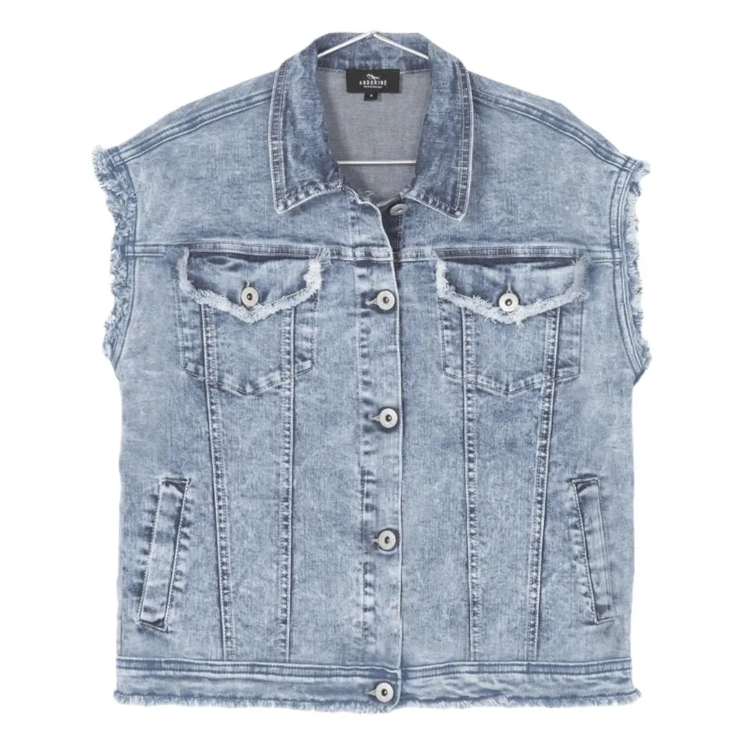OVERSIZED FEATHER TRIMMED DENIM VEST