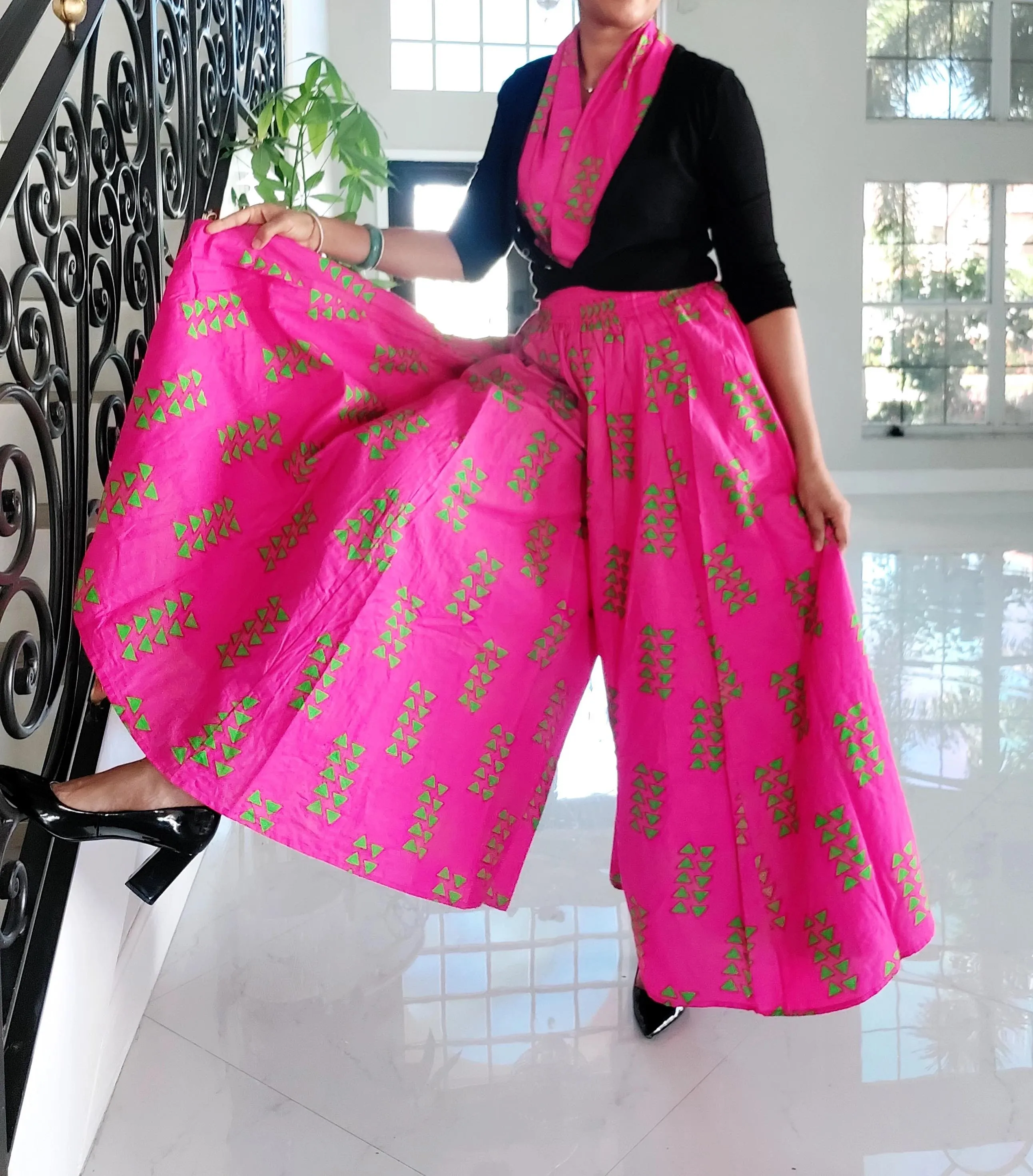 Pink & Green Palazzo Pants