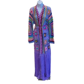 PINK/LILLA CARDIGAN WITH LONG FRINGE