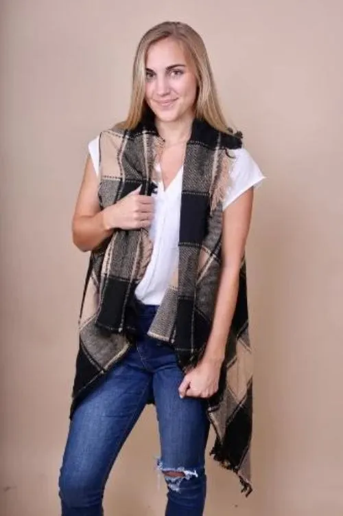 Plaid Vest with Fringe