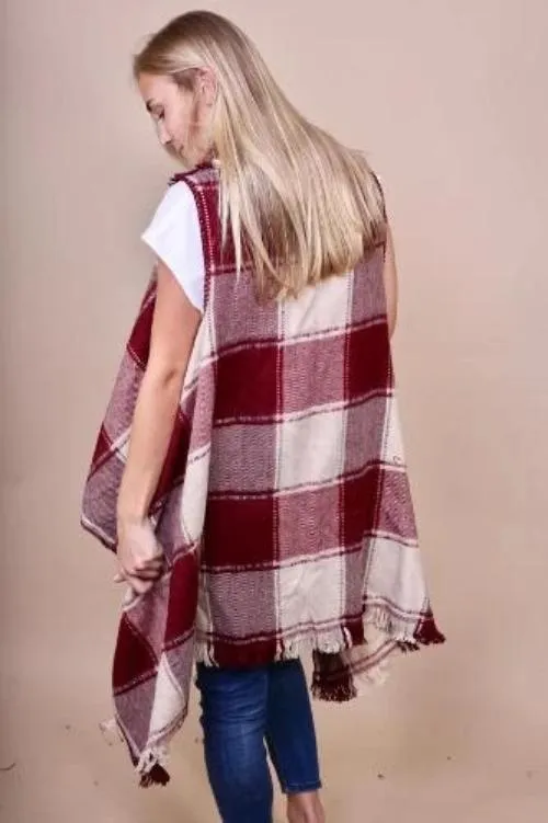 Plaid Vest with Fringe