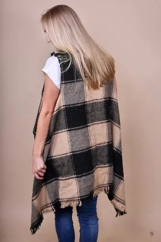 Plaid Vest with Fringe