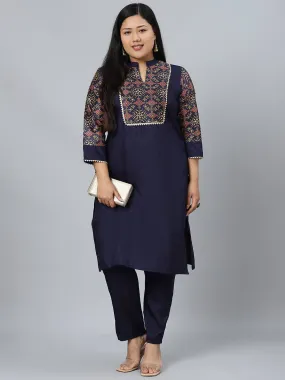 Poly Silk Royal Blue Kurta Palazzo Set