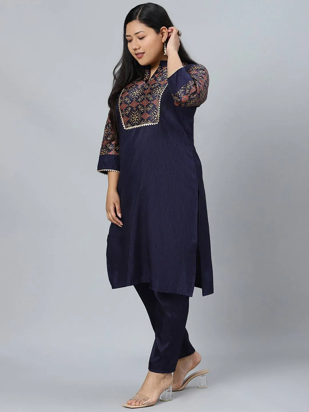 Poly Silk Royal Blue Kurta Palazzo Set