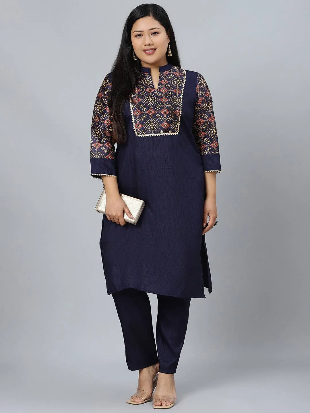 Poly Silk Royal Blue Kurta Palazzo Set