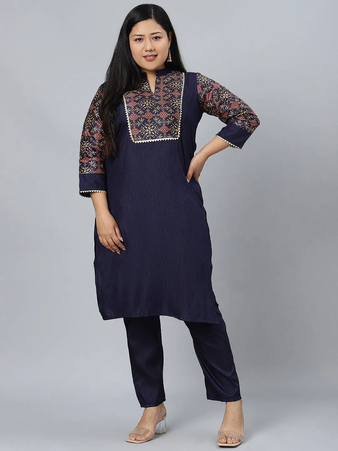 Poly Silk Royal Blue Kurta Palazzo Set