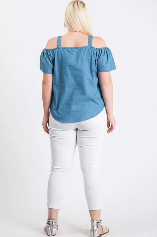 Pretty Little Denim Cold-Shoulder Top