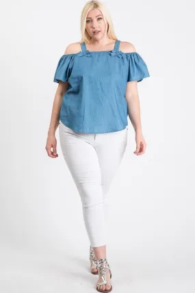 Pretty Little Denim Cold-Shoulder Top