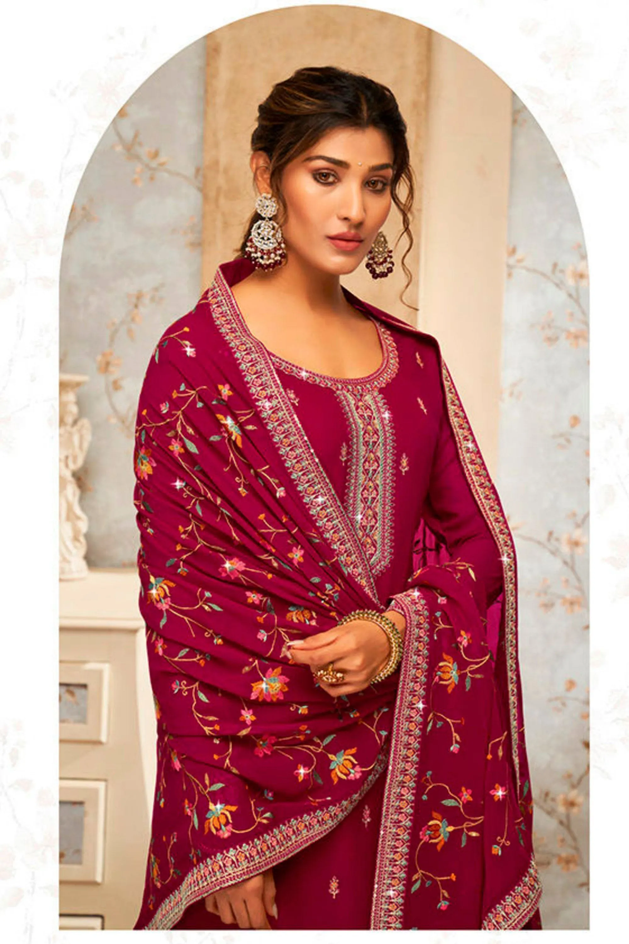 Rani Color Glittering Georgette Fabric Embroidered Palazzo Suit