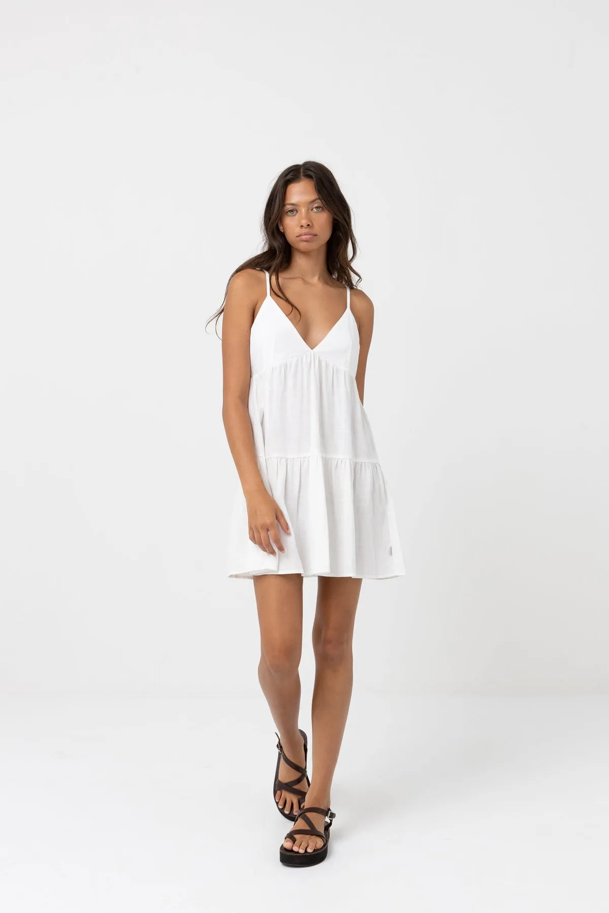 Rhythm W Classic Tiered Mini Dress WHITE