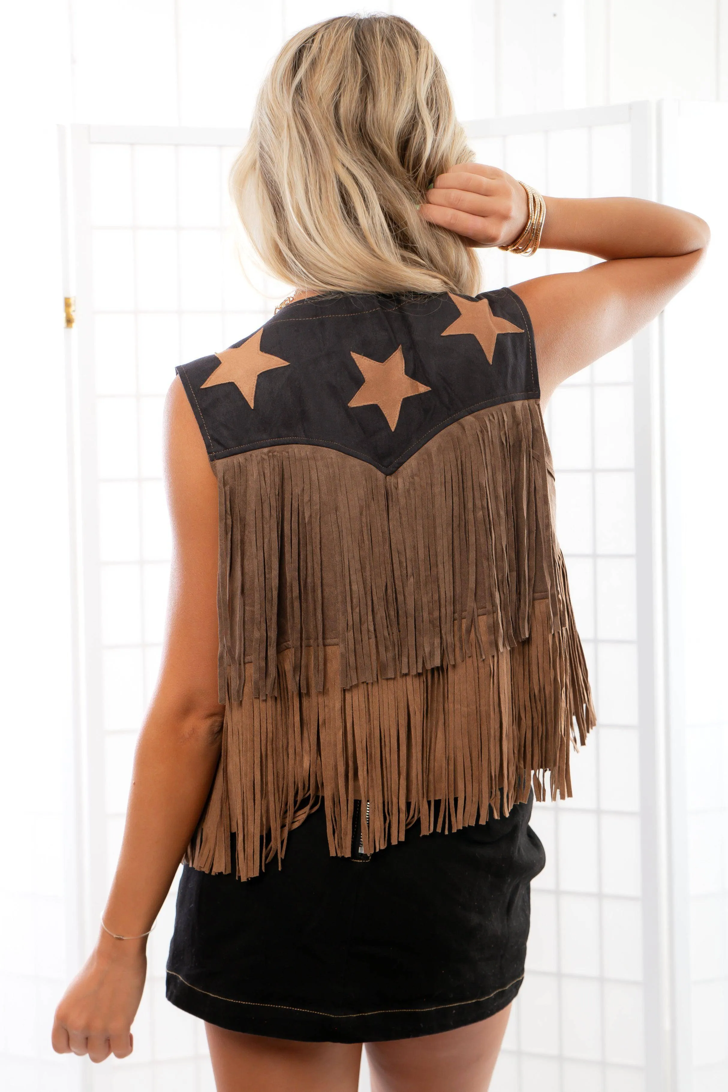Rodeo Star Black & Brown Suede Fringe Vest