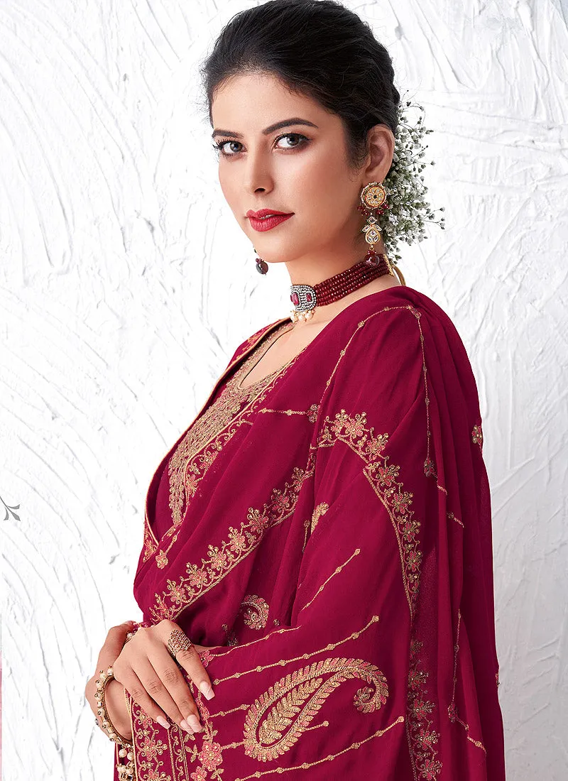 Royal Pink Embroidered Palazzo Suit