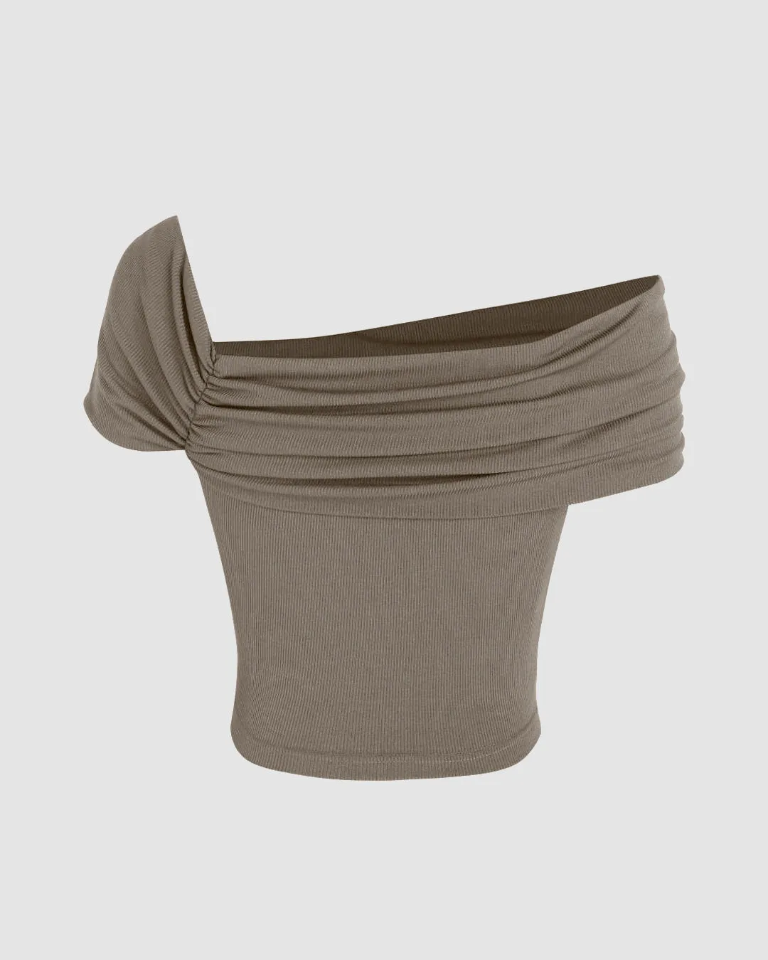 Ruched Off-Shoulder Short Sleeve Crop Top In Grey