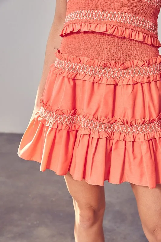 Ruffle Mini Skirt in Orange   * Wear as a Set