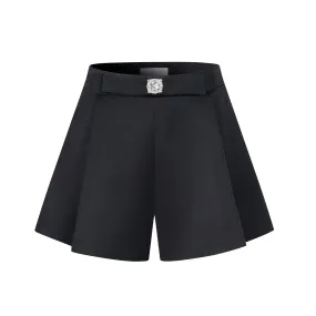 Satin Bow Black A-Line Half-Body Skirt