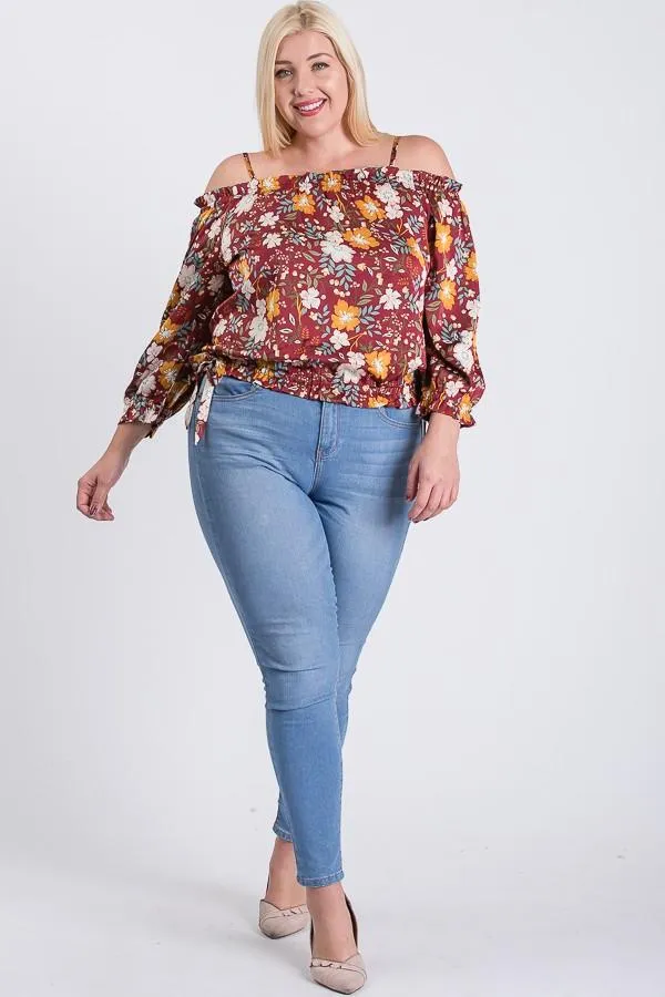 Satin Floral Off-Shoulder Top