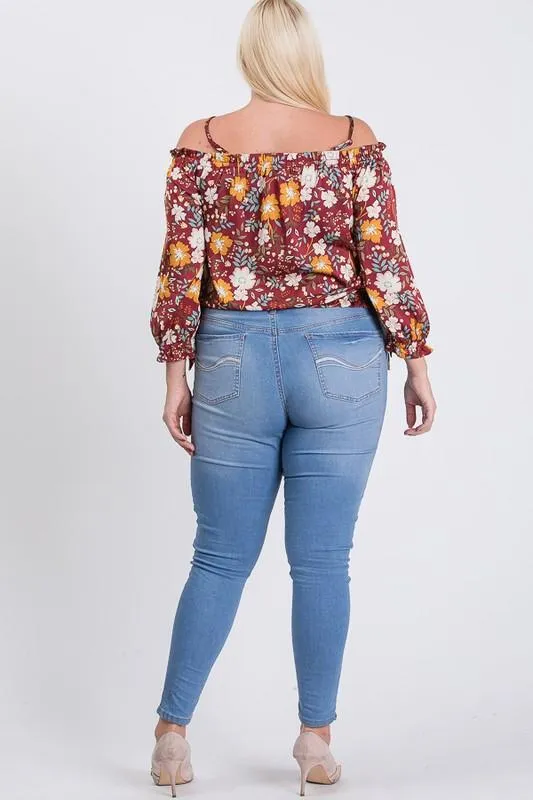 Satin Floral Off-Shoulder Top