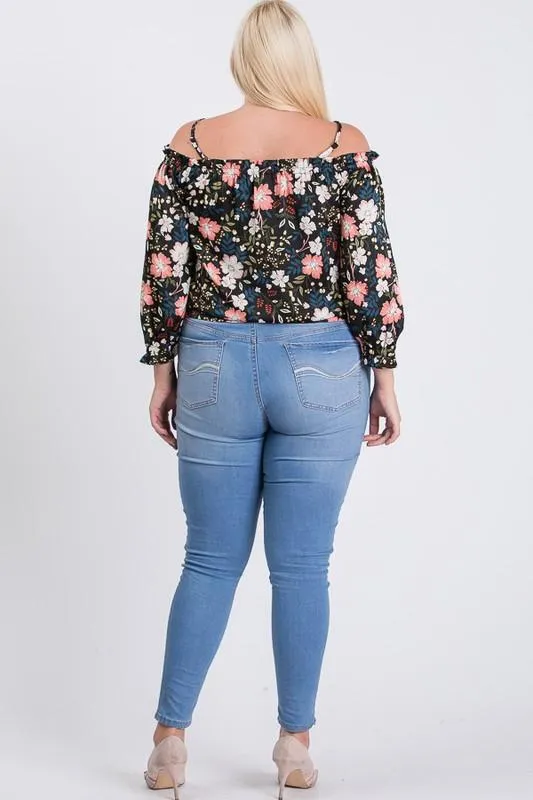 Satin Floral Off-Shoulder Top